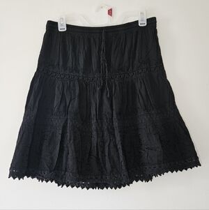Want! Vintage Y2k Embroidered Black Cotton Skirt Womens Small Fully Lined